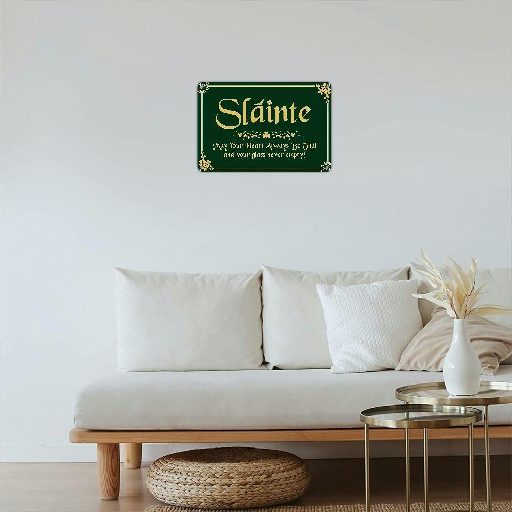 Green Gold Slainte Metal Sign Irish Blessing Gift For Pub Or Home Bar Decoration