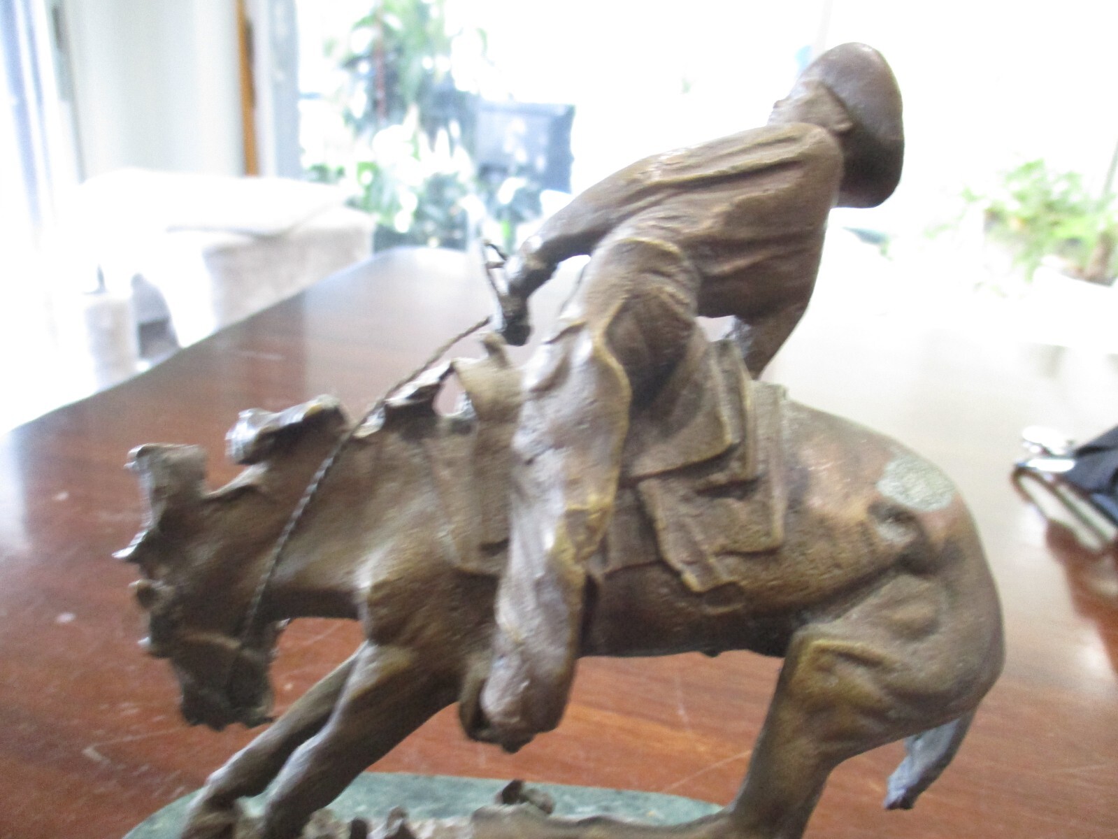 Frederic Remington solid bronze sculpture cowboy horse marble base western art