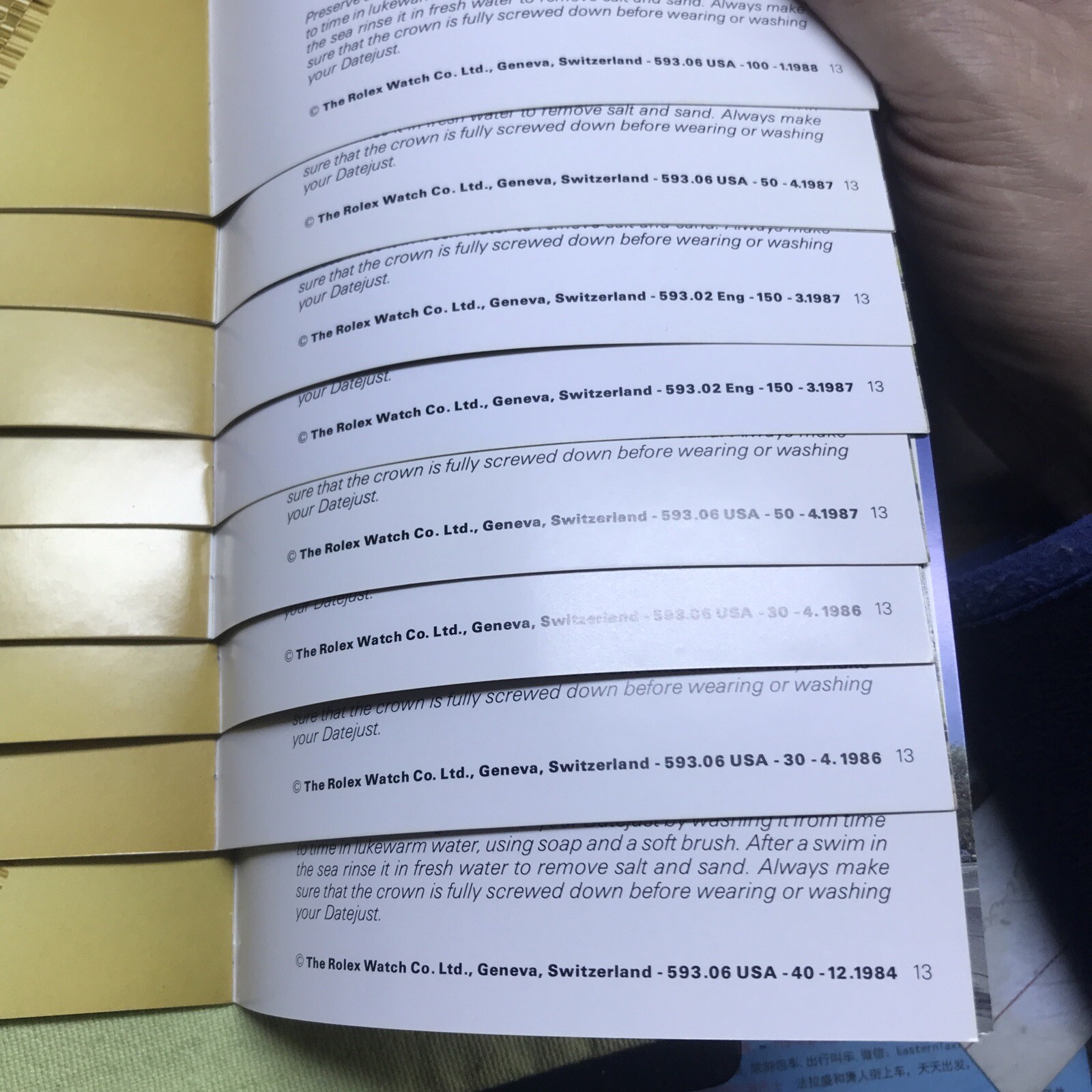 Rolex Date Just Booklets ;manual 1988-1999 Please choose ,All English❗️
