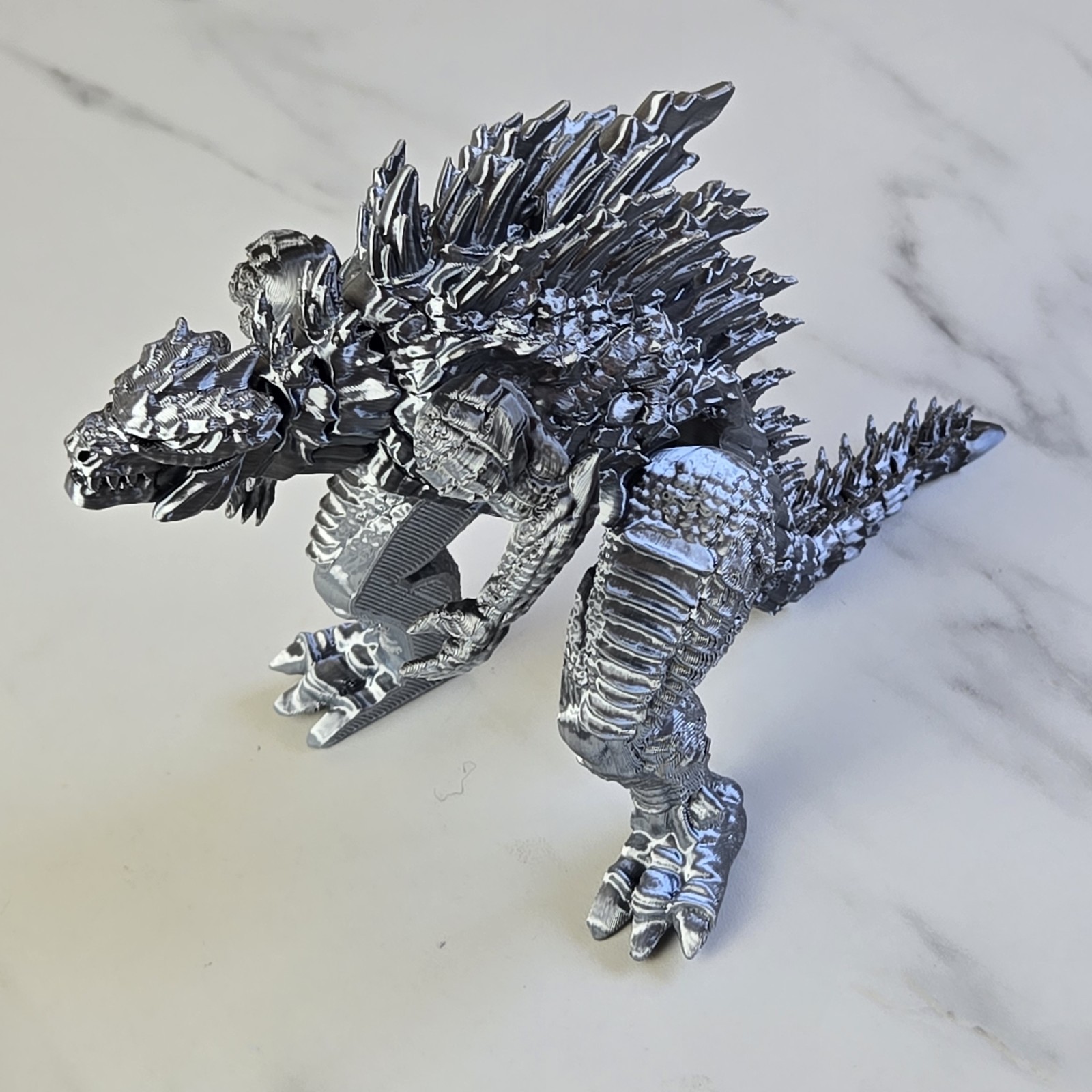 3D Printed Articulated Godzilla Figure - Dual Color Silver/Black - Highly Detail