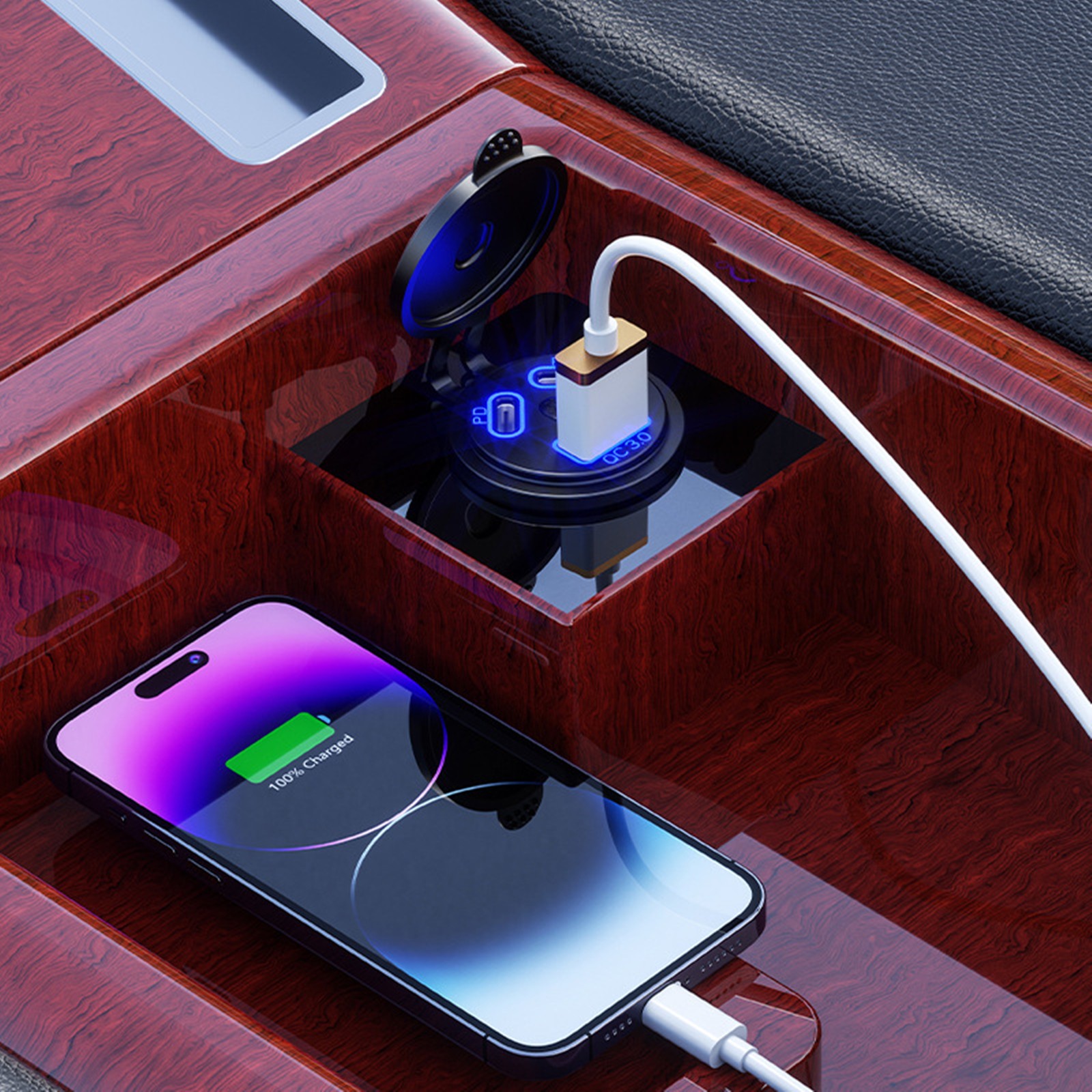 Dual PD+QC3.0 Port USB Car Fast Charger Cigarette Lighter Socket Power Plug Kit