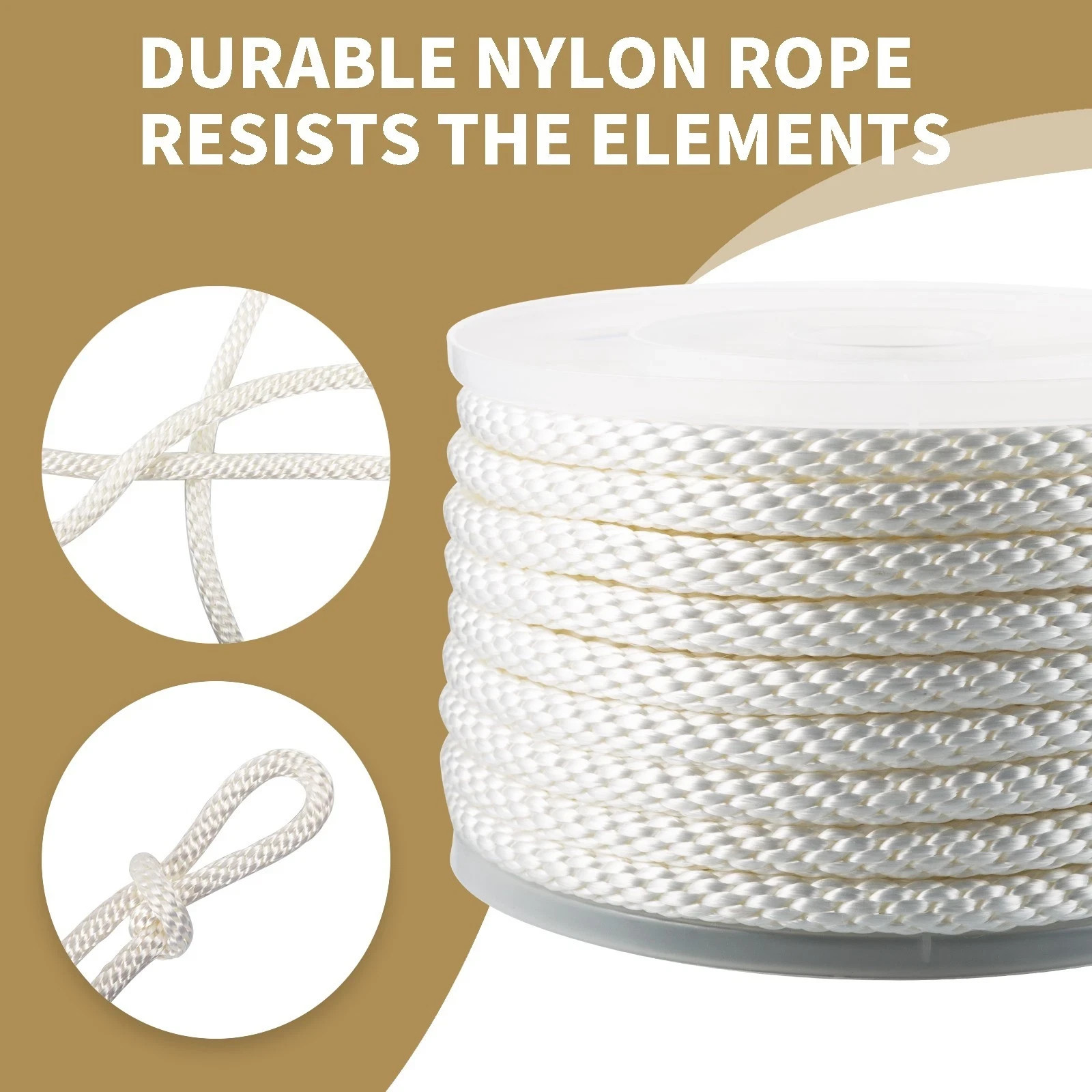 1/2 100ft White Solid Braid Nylon Rope