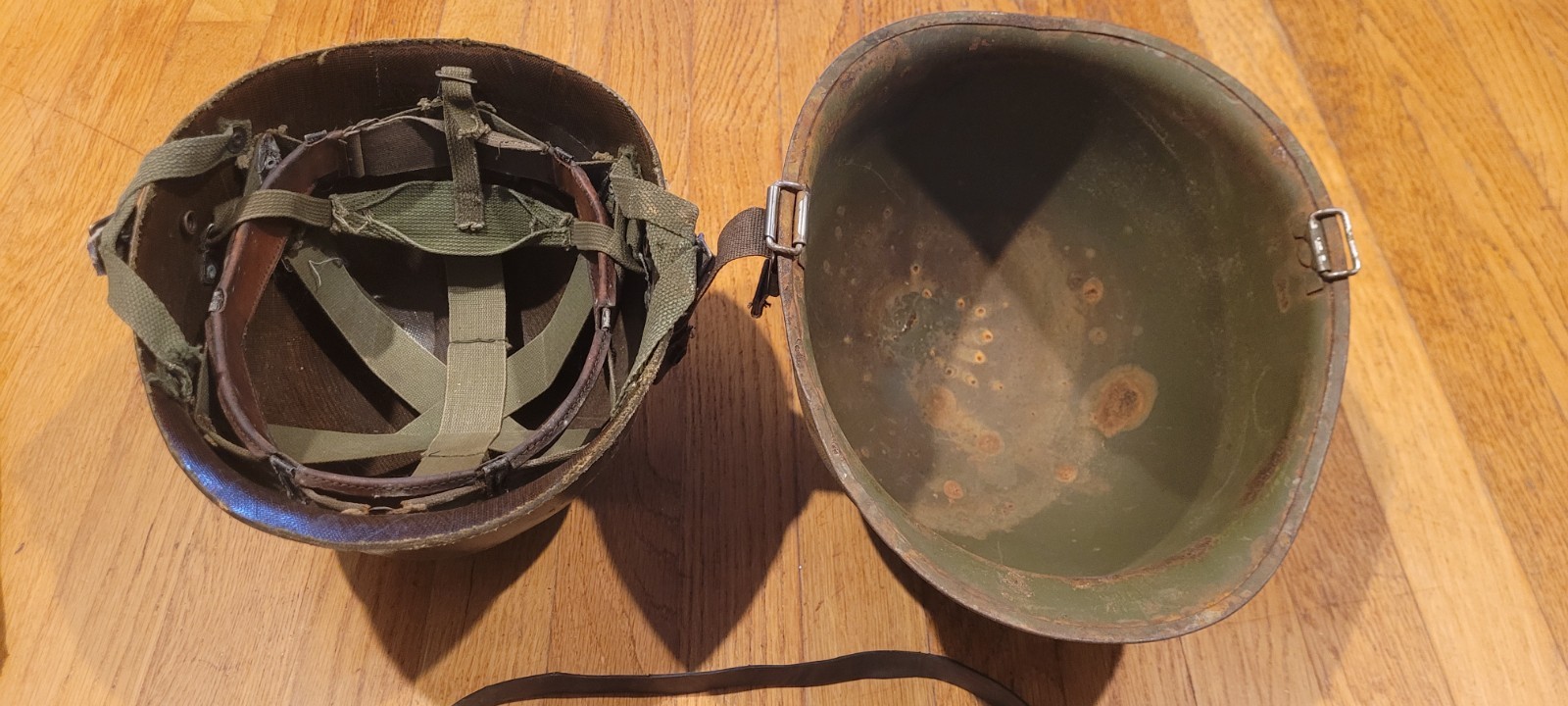Vietnam M1 Steel Pot Helmet w/ Liner Mitchell Covers ERDL ARVN band watch spoon