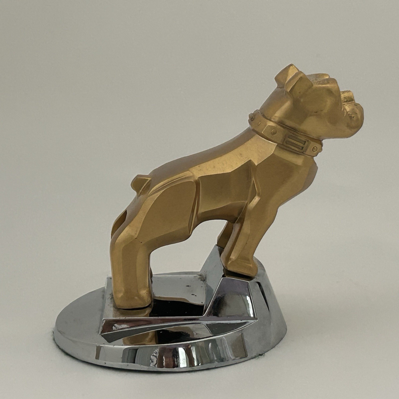 Vintage Mack Truck Bulldog Hood Ornament Gold Brass Chrome Base Old Emblem