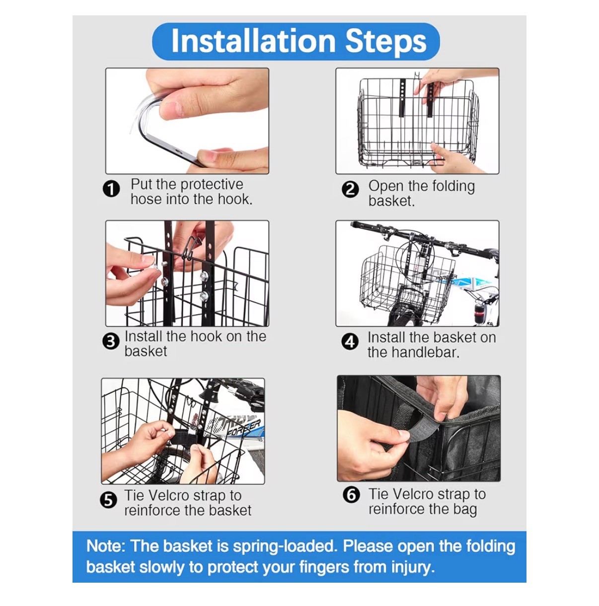 Bike Basket Front Folding Bicycle Basket with Removable Liner Bag, Quick Release