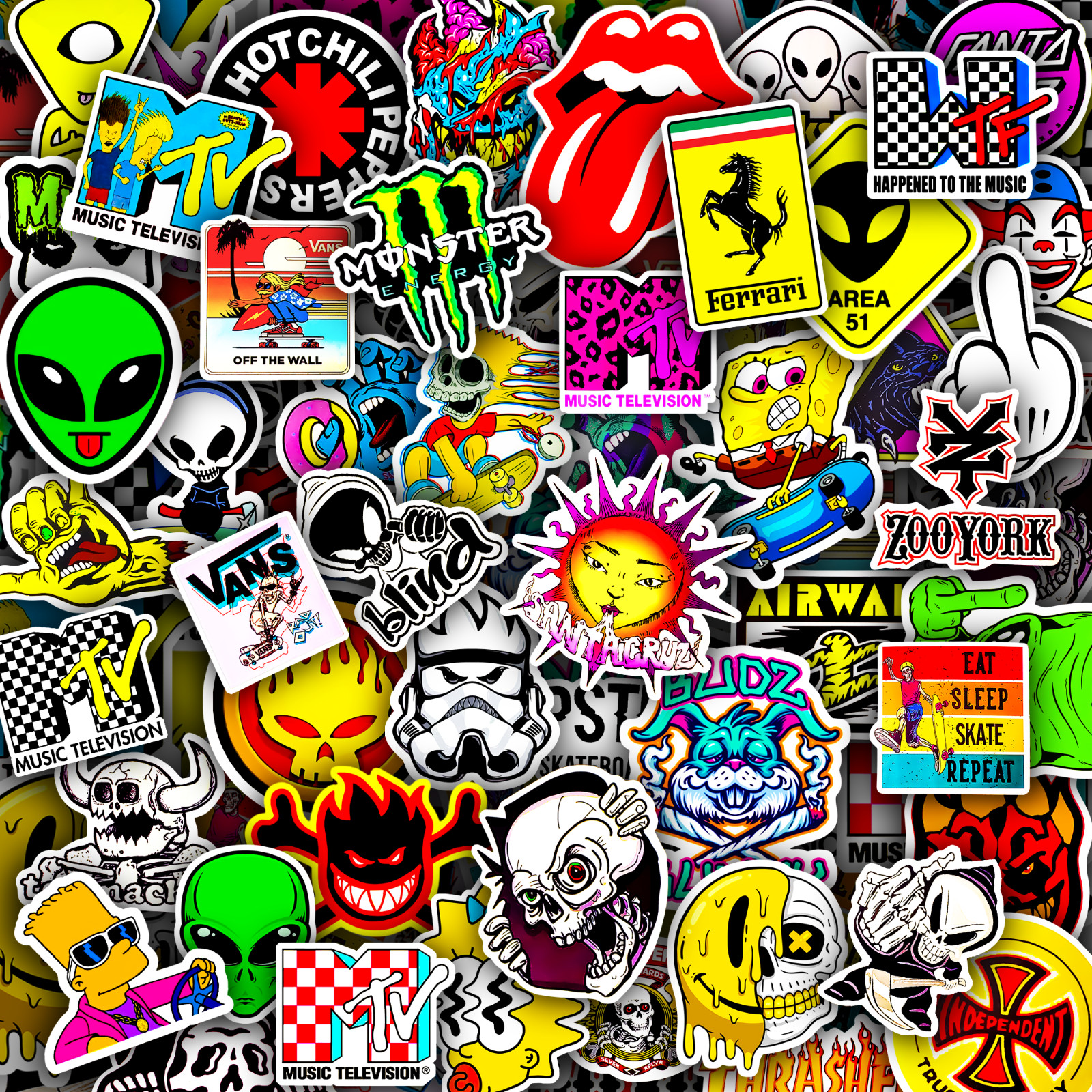 50pcs Waterproof Vinyl Skateboard Stickers for Water Bottles, Laptops, & Luggage