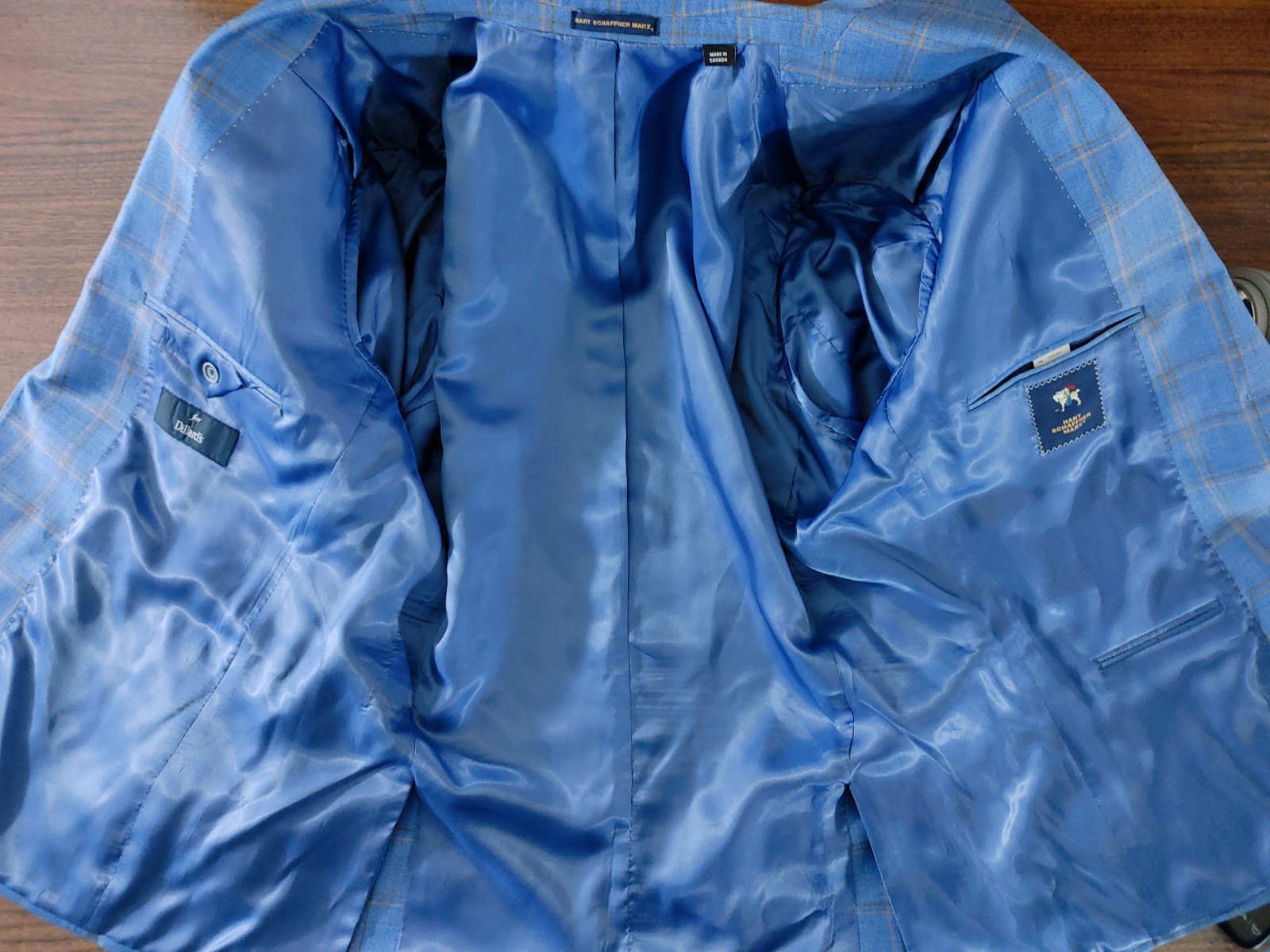 Hart Schaffner Marx Blazer Men 42S Plaid Royal Light Blue Sport Coat Jacket Wool