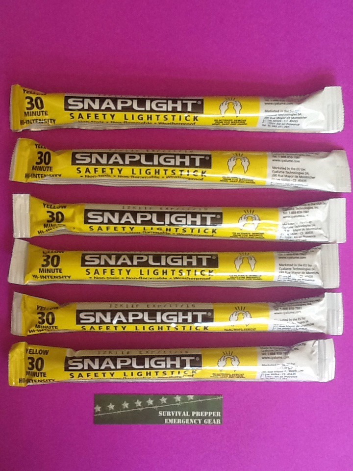 6 Yellow Cyalume Emergency LightSticks 30 Min Hi Intensity Prepper Survival 2022