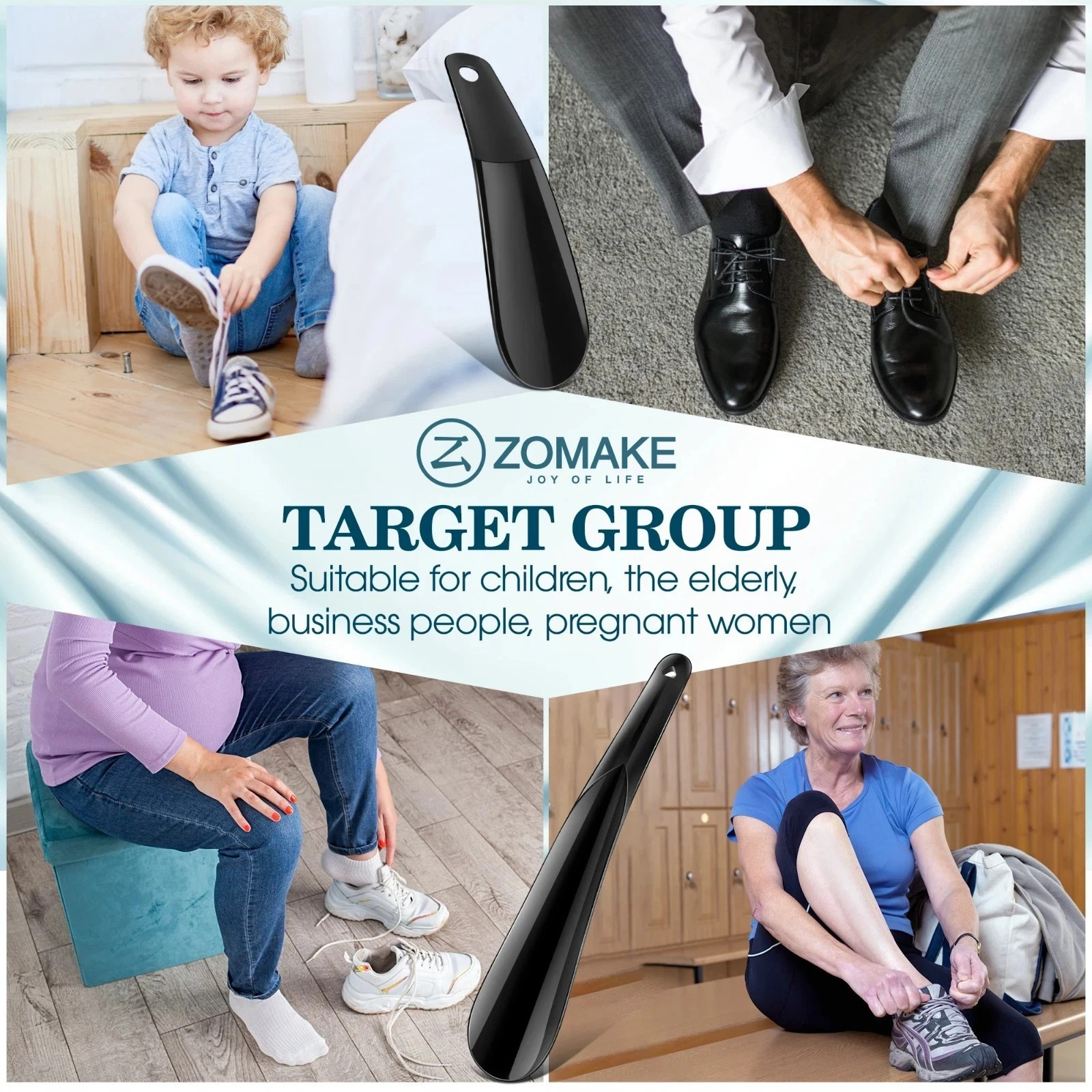 2x Black Plastic Shoe String Shoe Horn Lightweight Prevent Damage