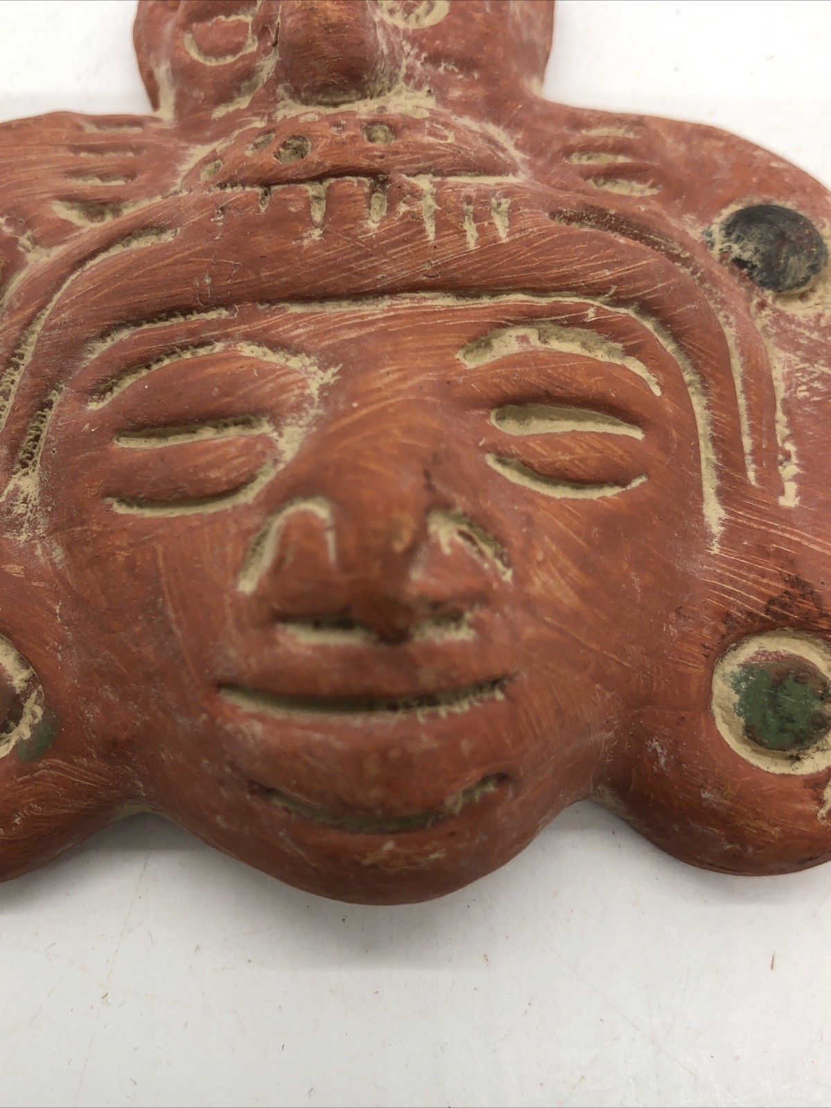 Aztec Mayan Warrior Clay Terra Cotta Mask Made In Mexico Small Wall Hanging