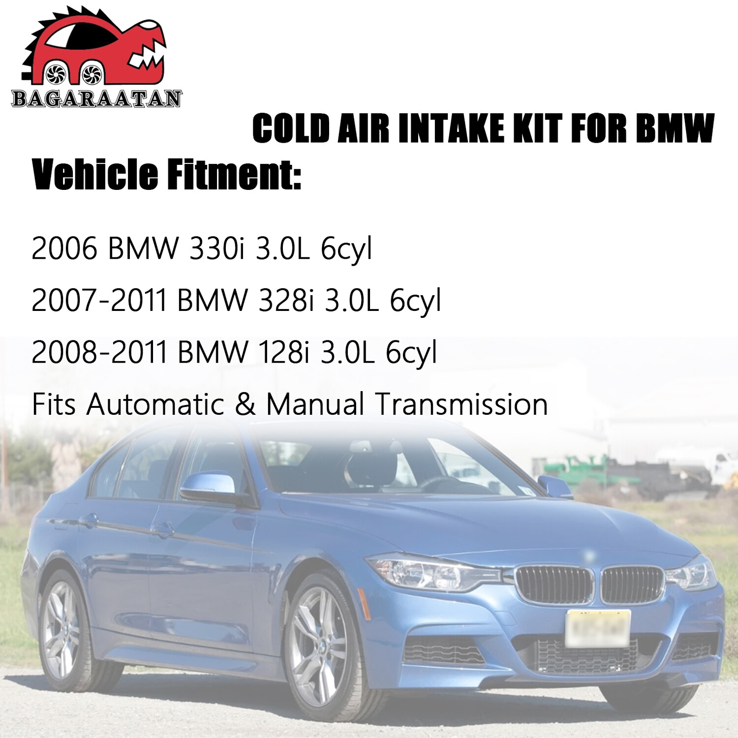 For BMW 128i 328i 07-11 / 330i 2006 3.0L Cold Air Intake System Kit +Heat Shield