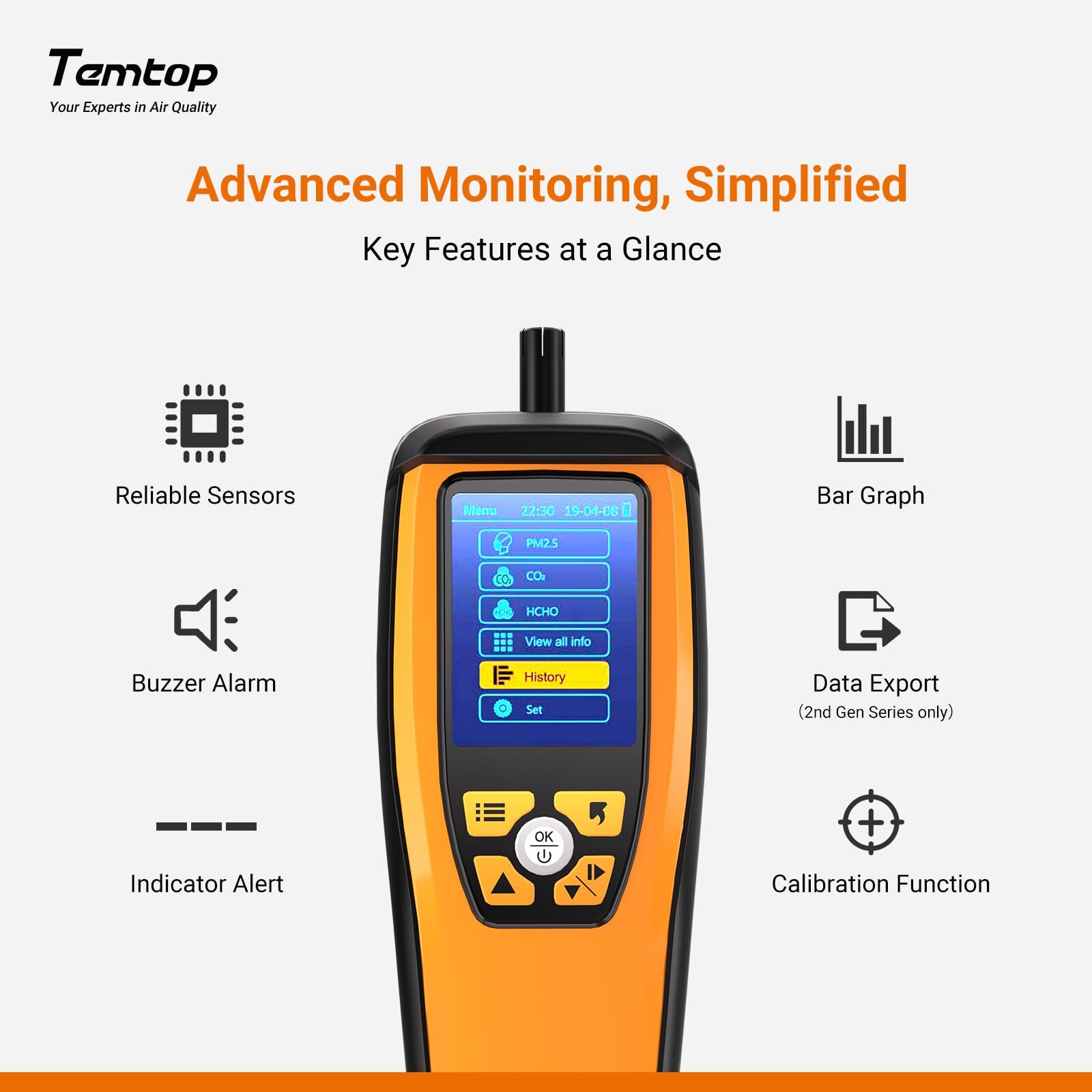 Temtop Air Quality Monitor AQI PM2.5/10 CO2 HCHO Formaldehyde Detector Tester