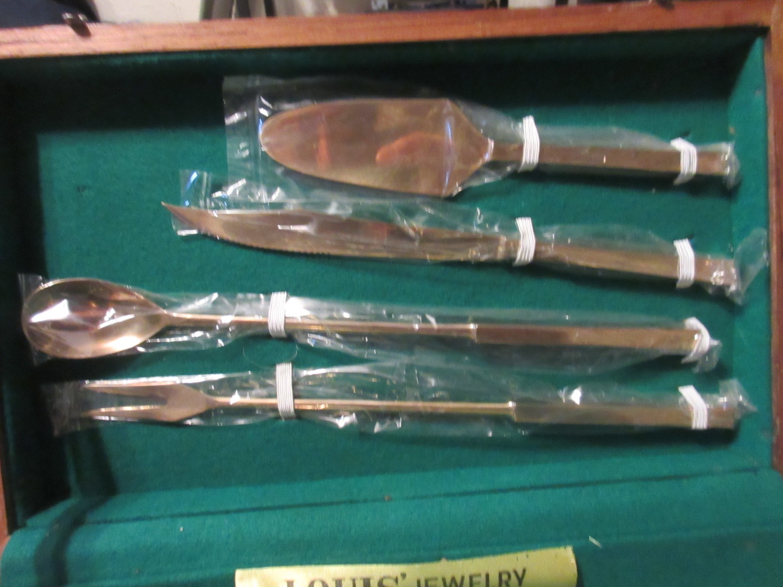 Vintage Cocktail Tool Kit Bar Set Teak Case Bronzeware 9 pc Thailand Nice