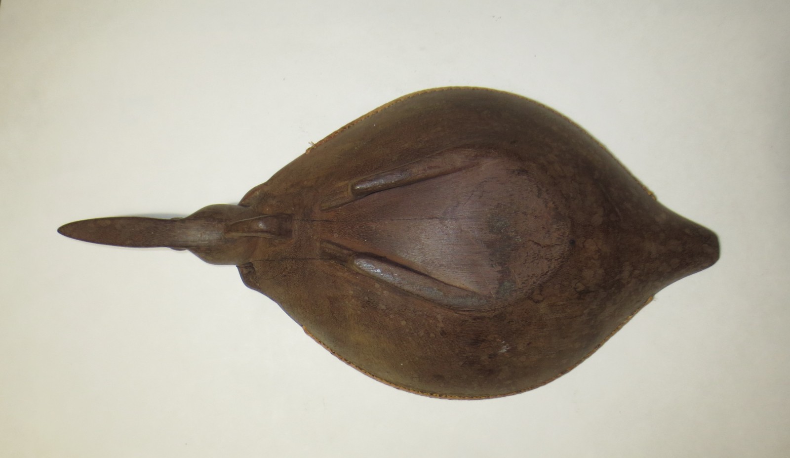 RARE! ANTIQUE! c1900 BORNEO "ASO DRAGON" CARVED WOOD BOWL w WEAVED RATTAN RIM