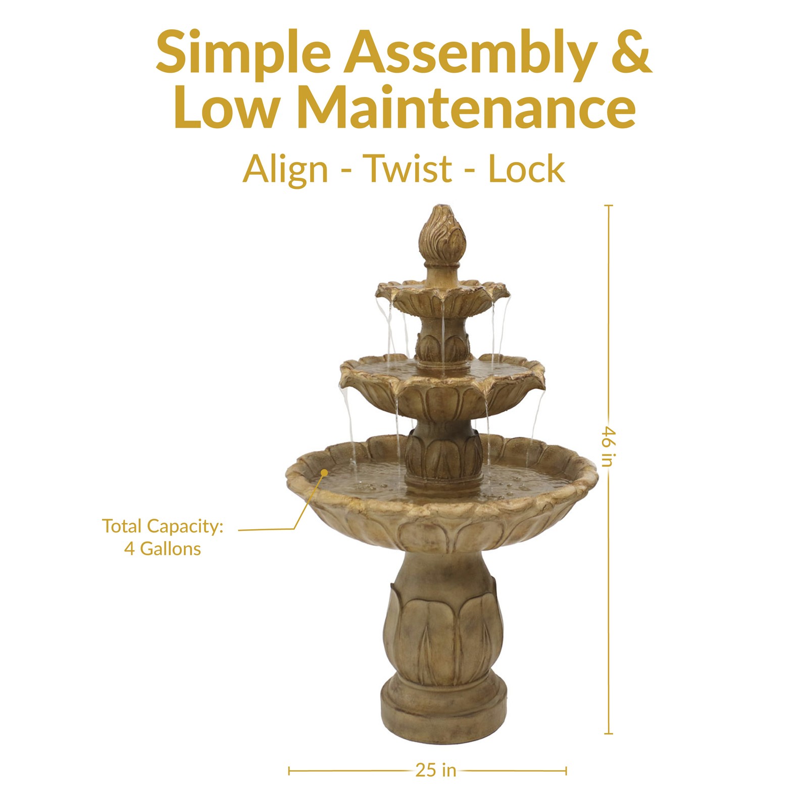 Classic Tulip Polystone Outdoor 3-Tier Fountain - Stone by Sunnydaze