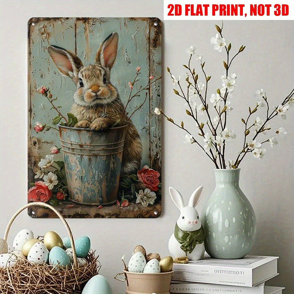 Bunny Rabbit Easter Decoration Vintage Style Bunny Sign Rustic Rabbit Wall Art