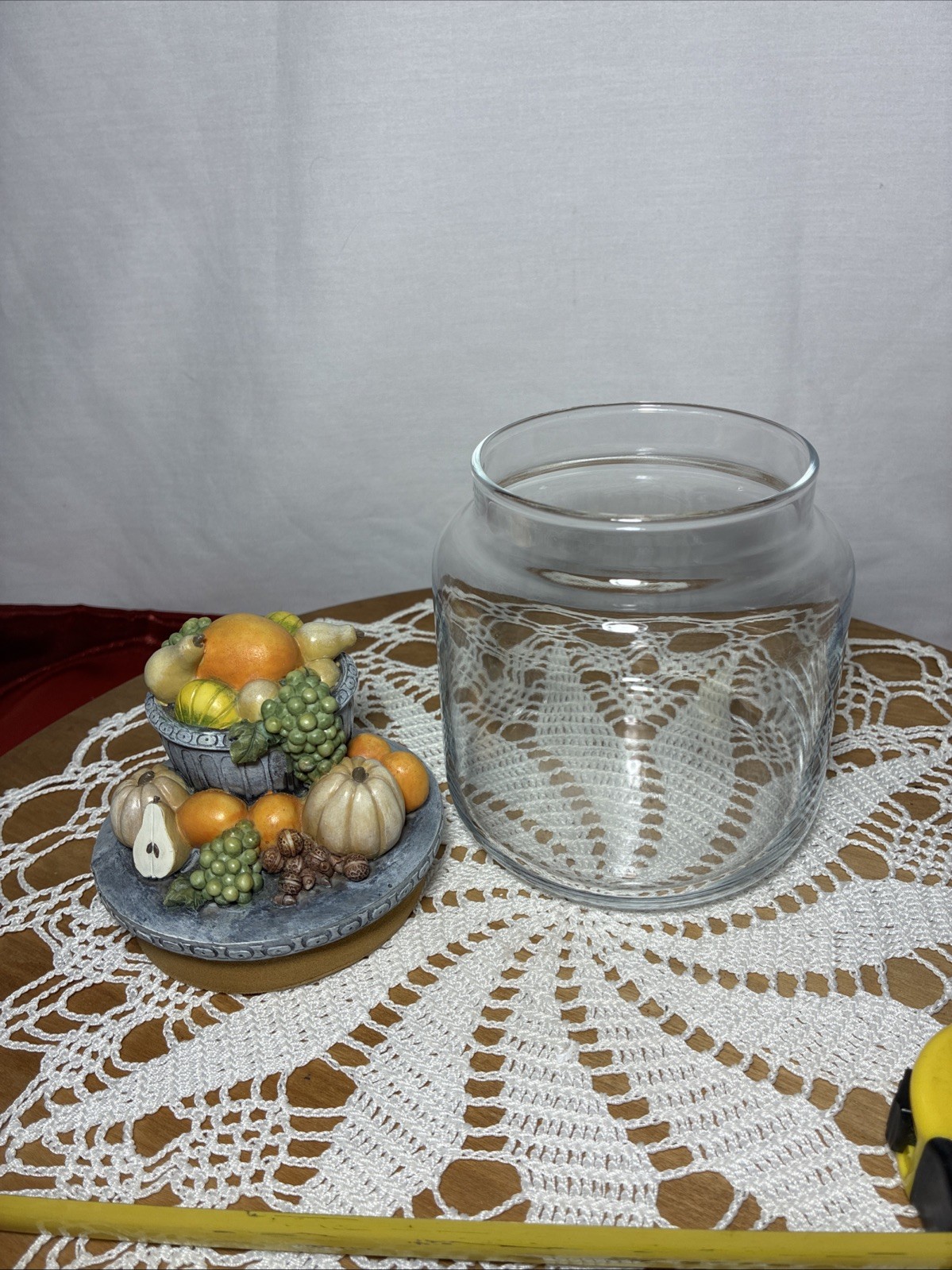 Empty Candle Jar. Fall Harvest Decorative Top Storage. Clear Glass