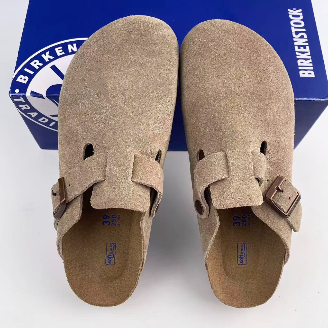 Birkenstock Boston Soft Footbed Taupe Suede Leather Unisex Shoes Size EU 37-45