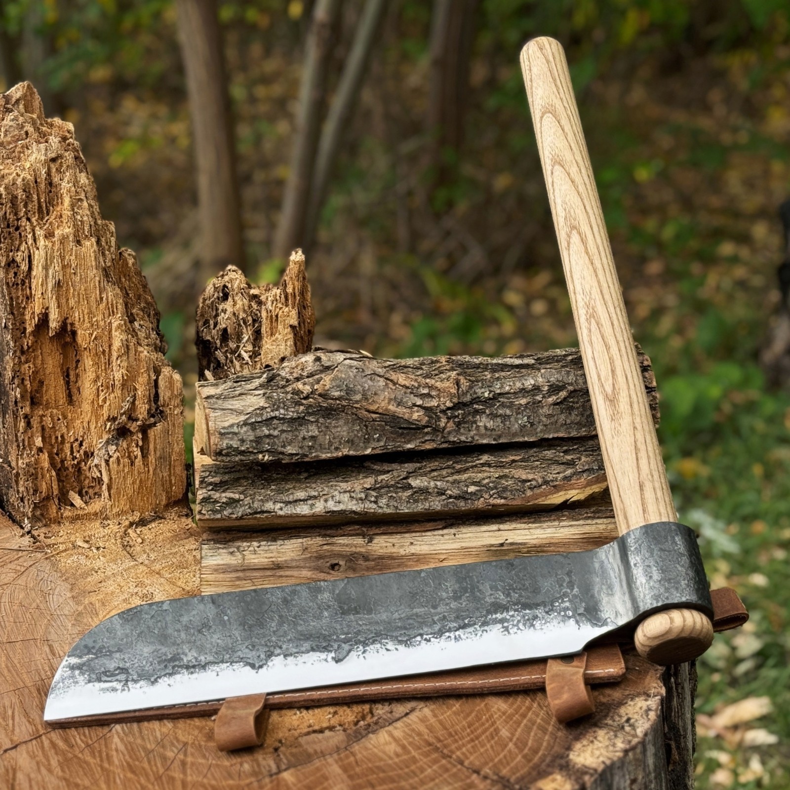 10in Blade Wood Splitting Froe Knife Blank Splitter Tool Steel Leather Sheath