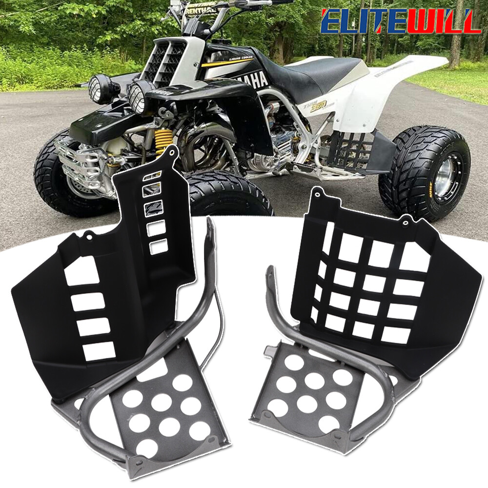 Heel Guards Footrest For 1987-2006 Yamaha Banshee LH+RH Nerf Bars Black+Silver