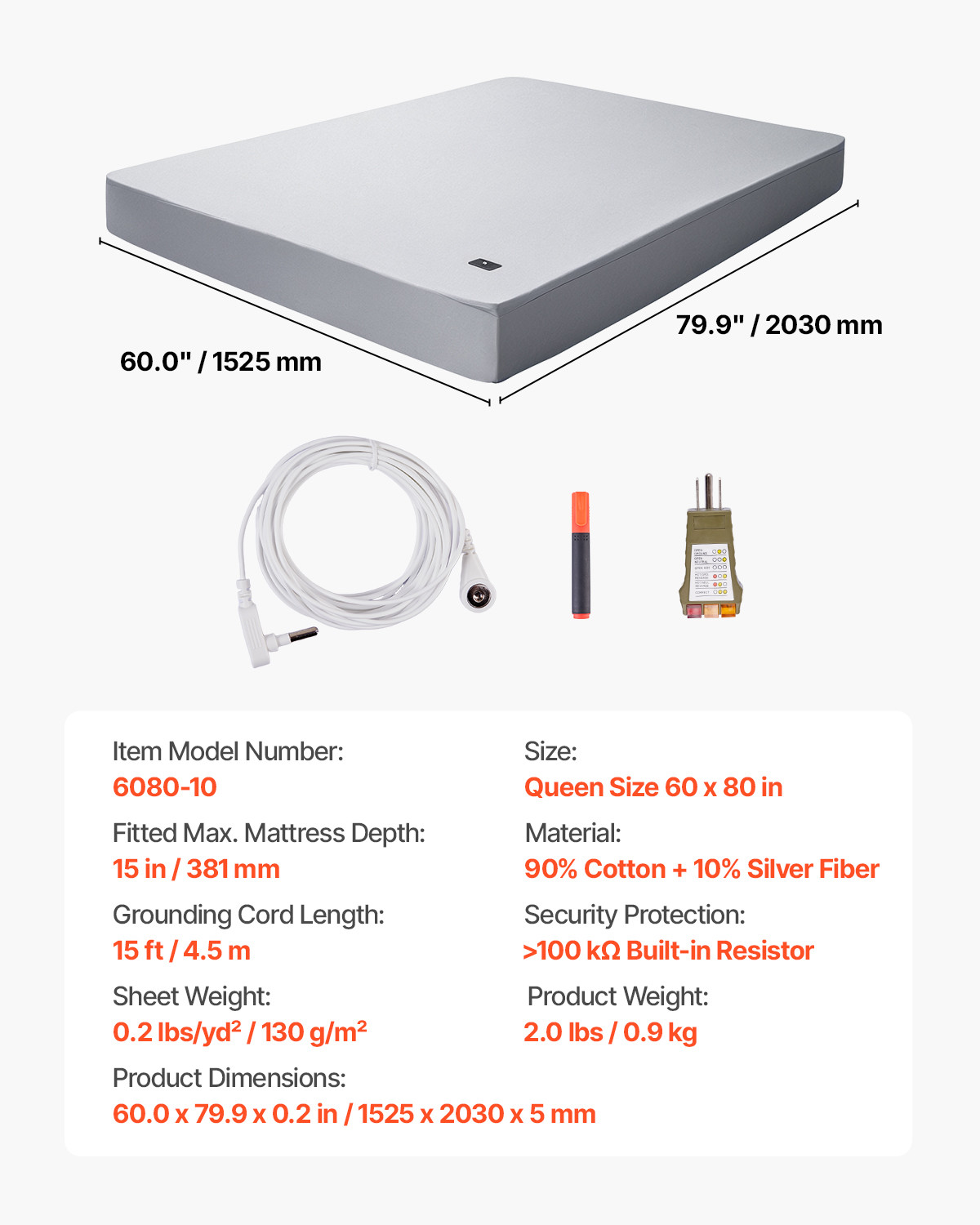 Grounding Sheets Queen Size 90% Cotton + 10% Silver Fiber Earthing Fitted Sheets