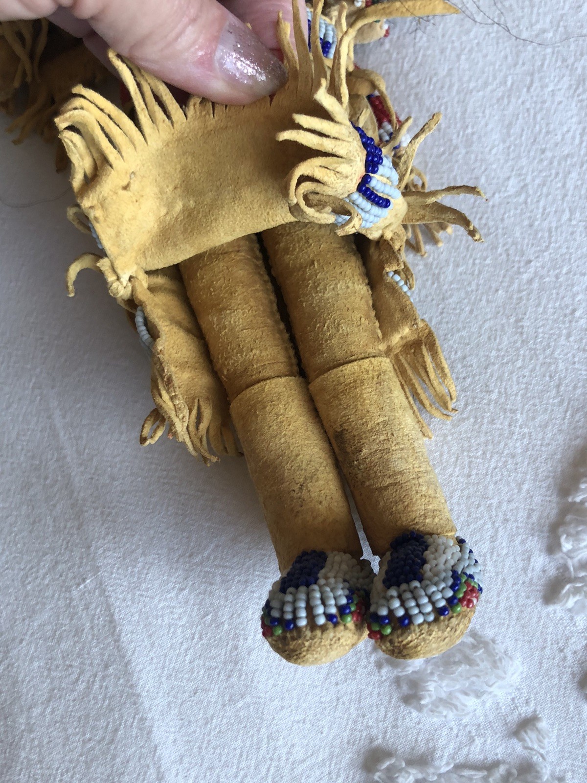 1900s Lakota Native American Handmade, 12” Doll, Finely Beaded, Human Hair