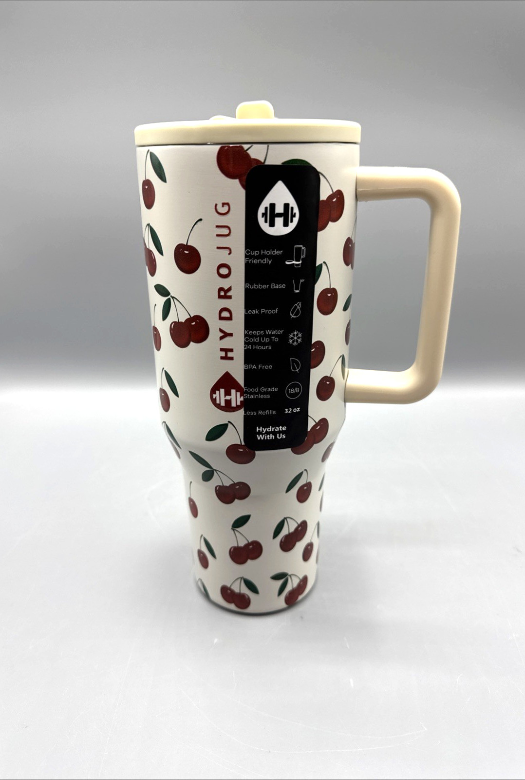 Cherries Hydrojug Traveler 32oz Stainless Steel with Flip Straw- LIMITED EDITION