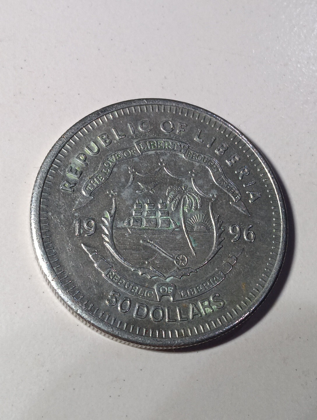 1996 Liberia 50 Dollars Coin Face on Mars