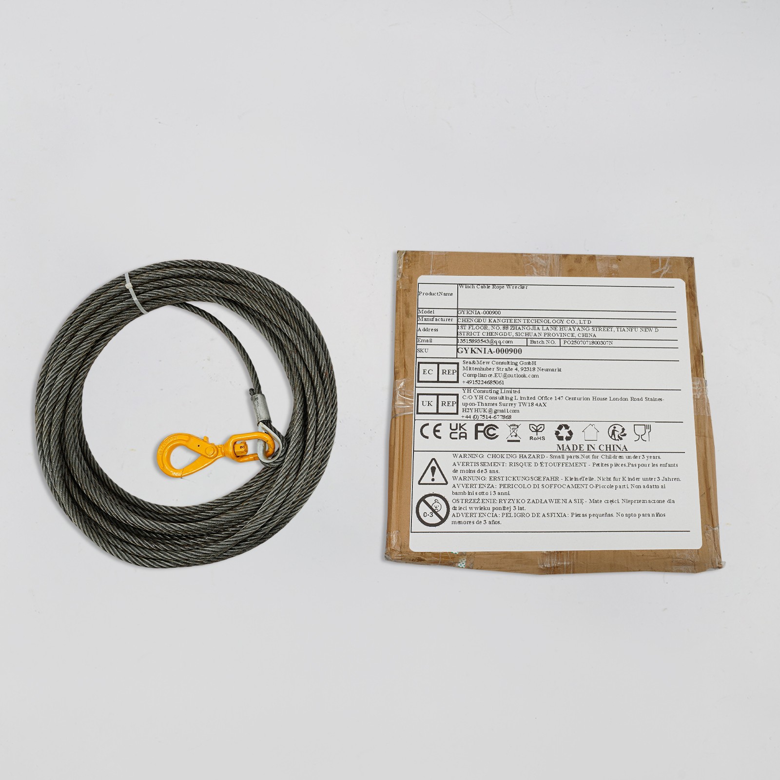 9/16in*100FT Steel Winch Cable Wire Rope w/ Swivel Self-locking Hook 4409.25 lbs