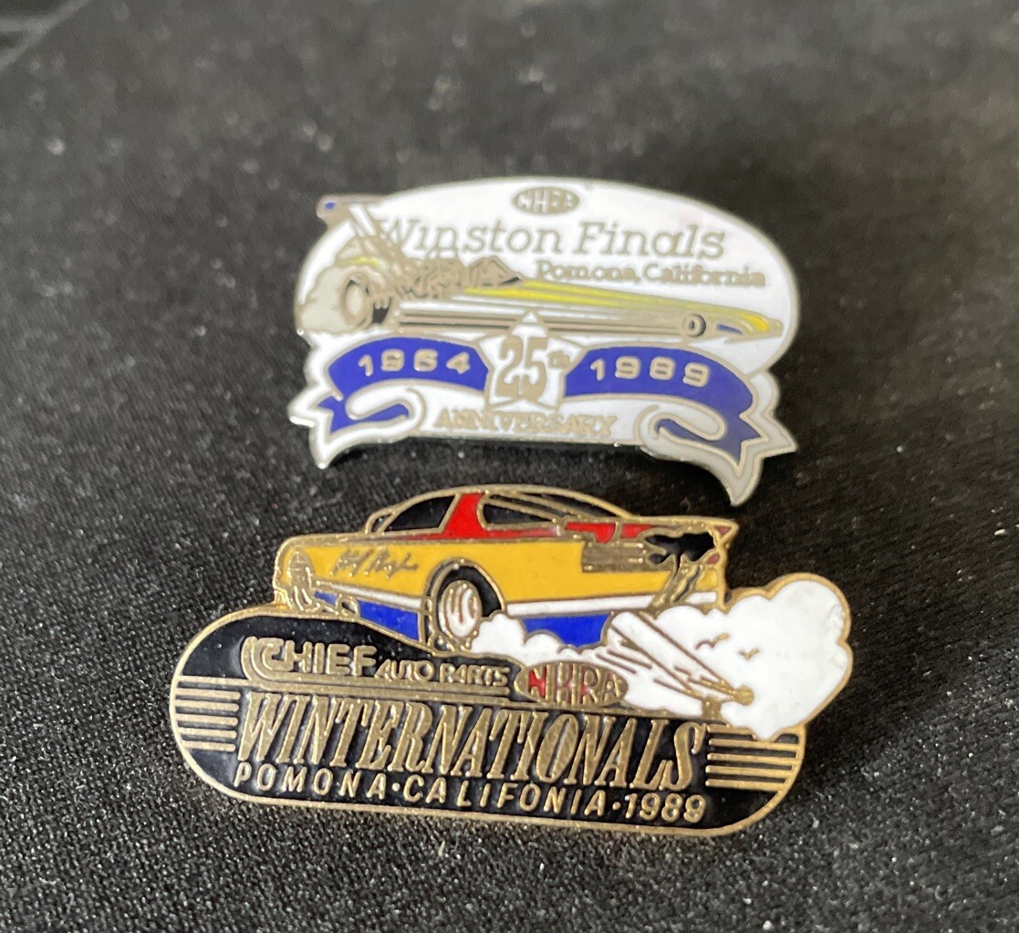 TWO 1989 DRAG RACING WINTERNATIONALS & WINSTON FINALS PINS