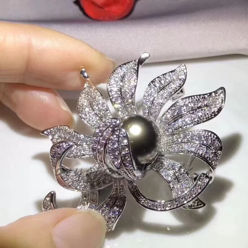 gorgeous south sea black pearl brooch 925s silver