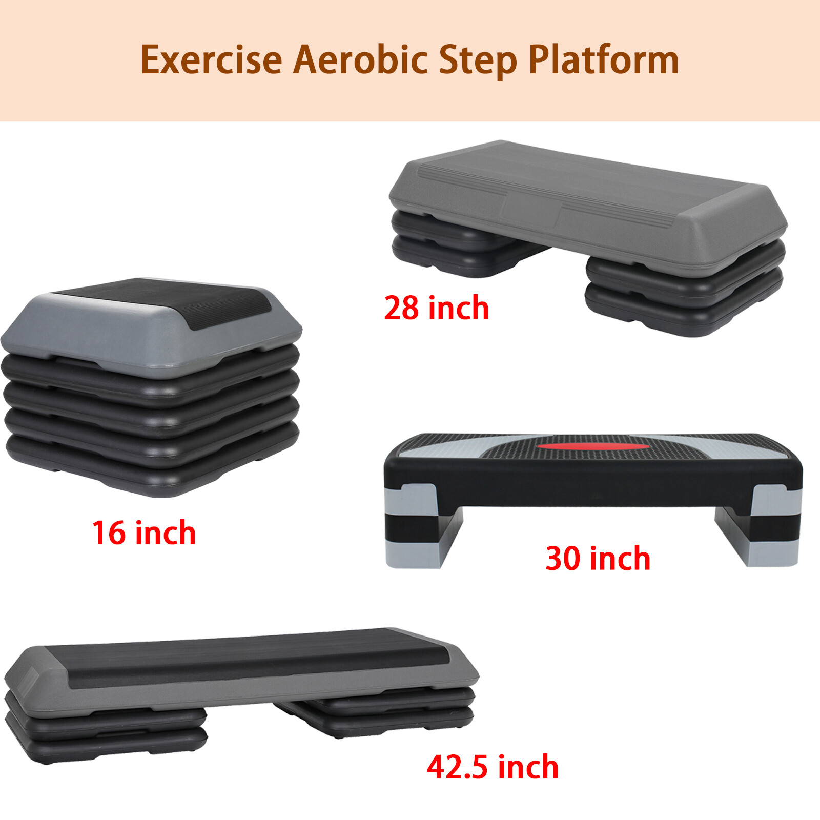 Adjustable Workout Aerobic Step Platform w/ Risers Fitness 16''/28"/30"/42.5"
