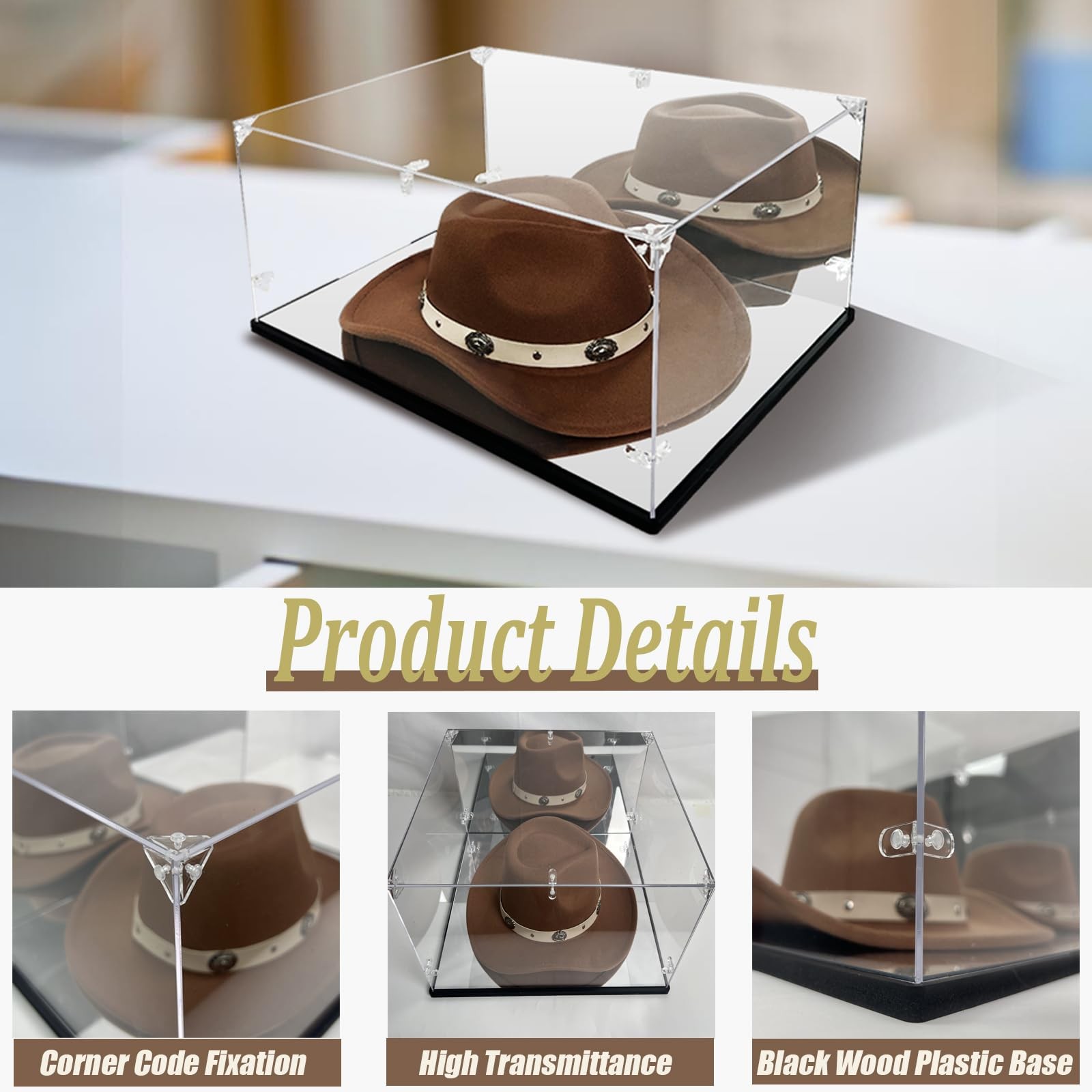 Cowboy Hat Display Case & Protector Box - Dual Mirror - 3mm Clear Premium Acr...