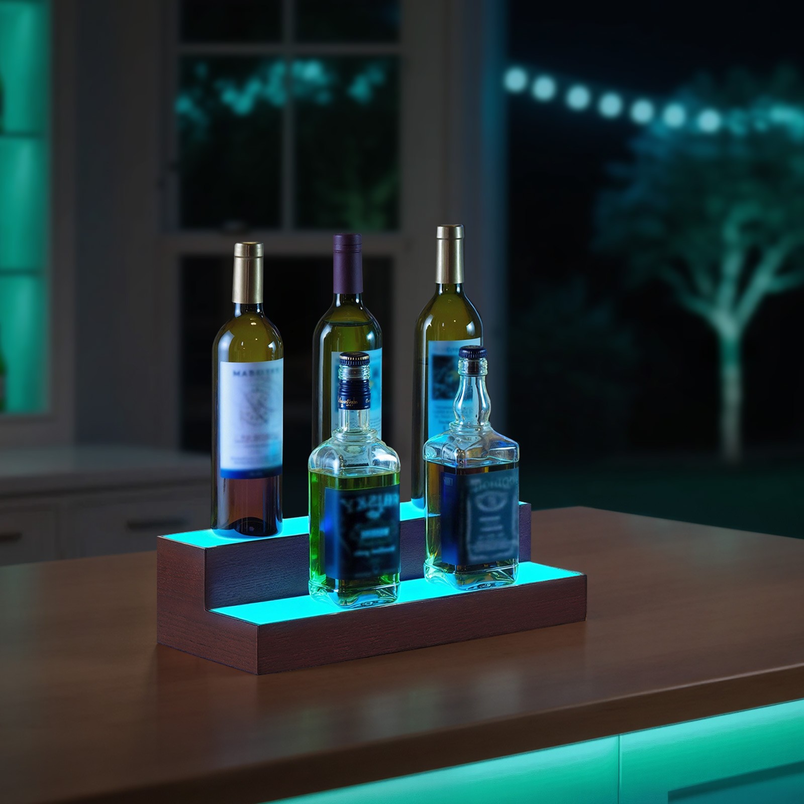 VEVOR LED Lighted Liquor Bottle Display 2-Tier 16 Inch Rack for 8 Bottles
