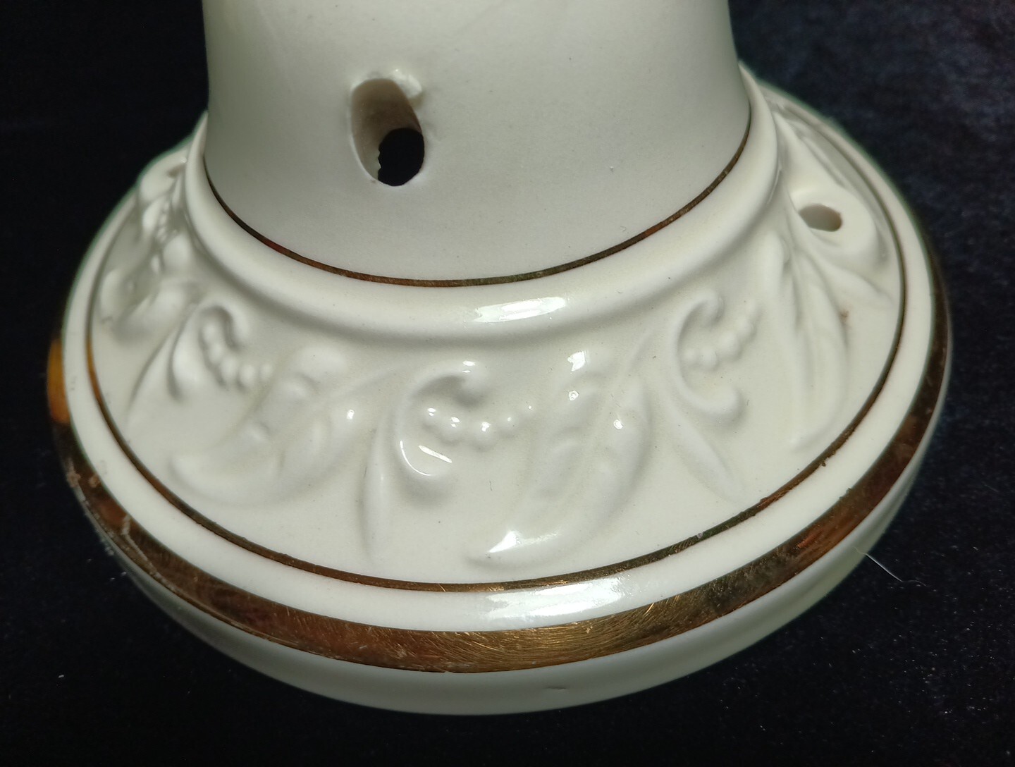 Porcelier Ceramic Ceiling Light Fixture Off White And Gold 5.5"W x 3"H