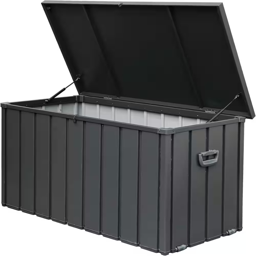 120 Gal. Dark Gray Outdoor Storage Steel Deck Box Waterproof, Large Patio Storag