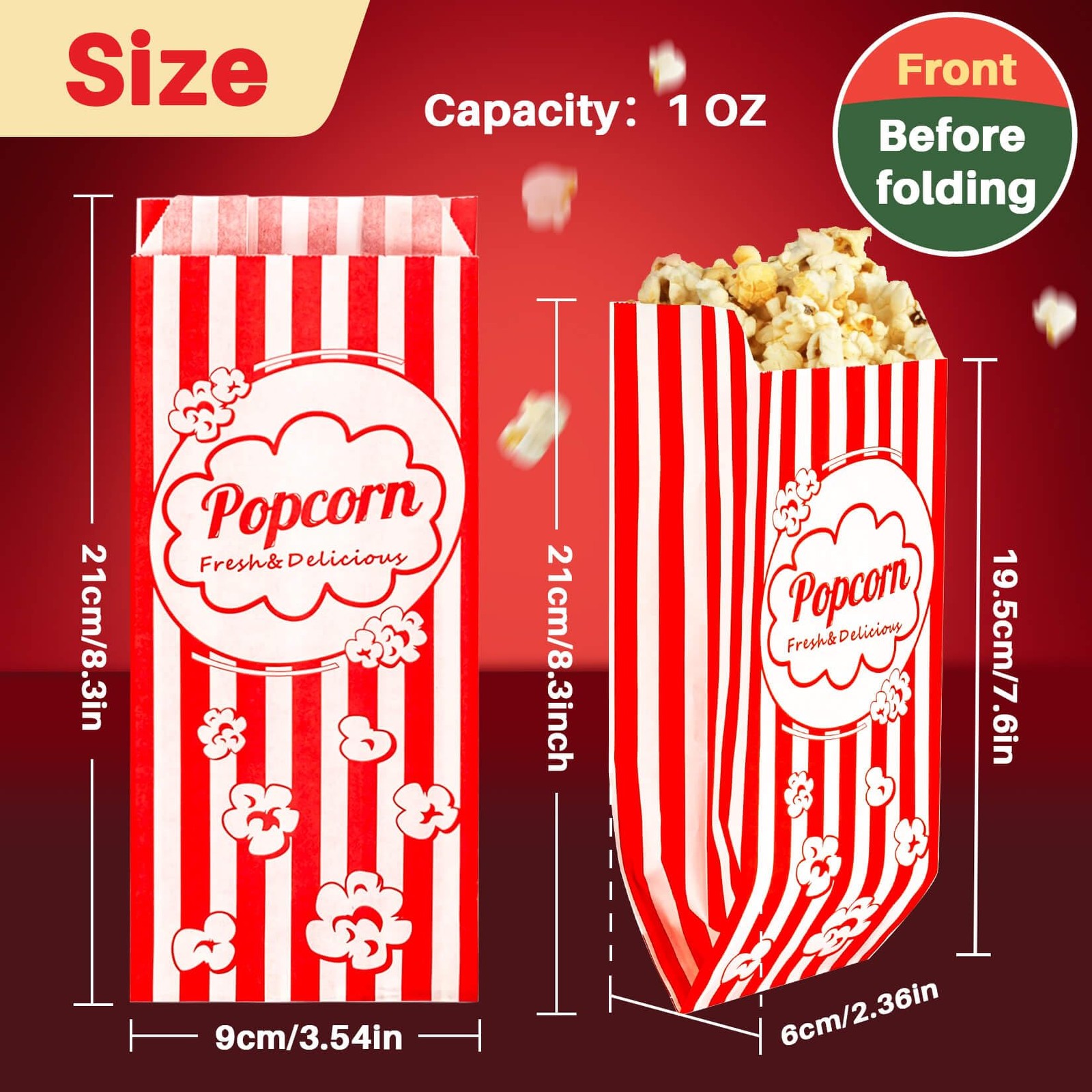 100PCS Popcorn Bags Individual Servings - MAQIHAN Disposable Paper Popcorn...