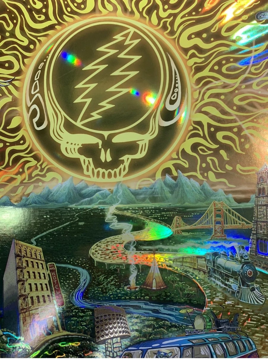 Grateful Dead Poster Mike DuBois Fare Thee Well Foil Hologram Art Golden Road 50
