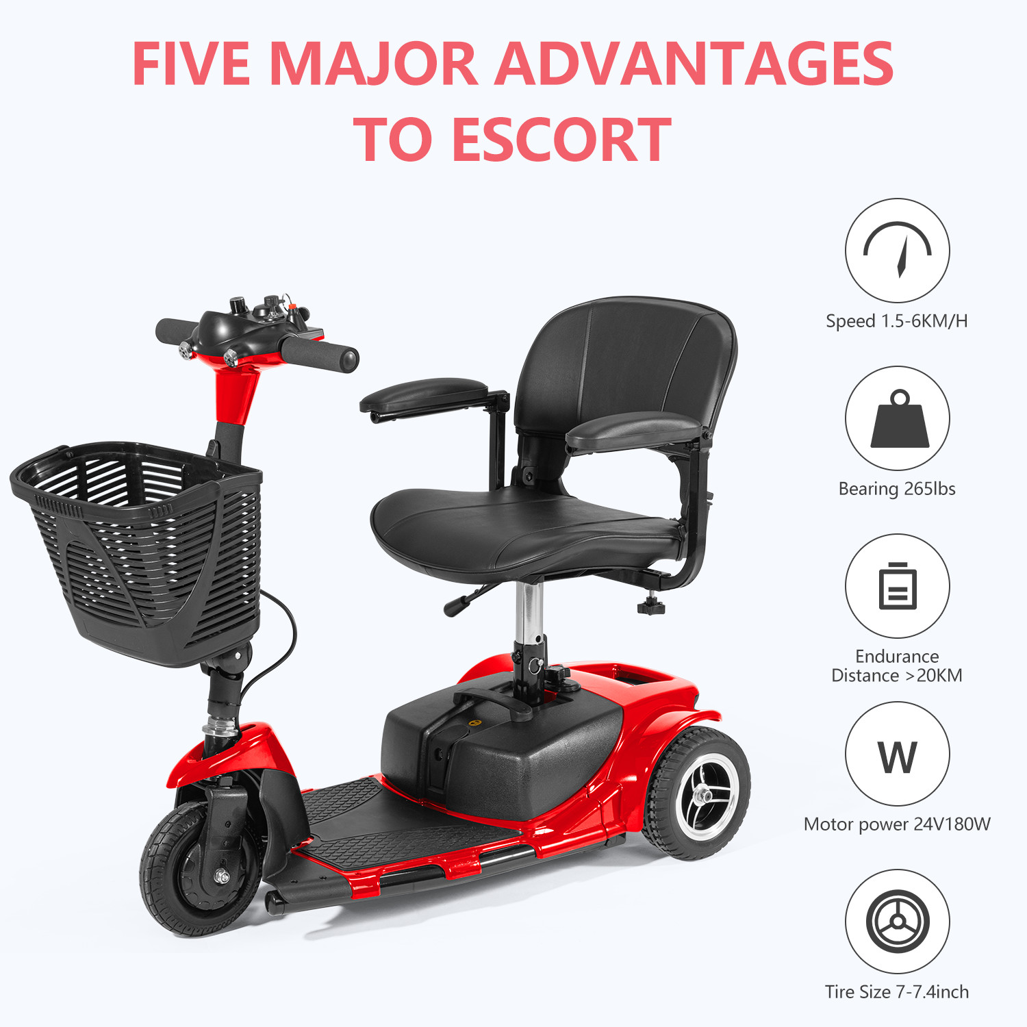 3 Wheels Mobility Scooter Electric Powered Mobile Folding Wheelchair Adult