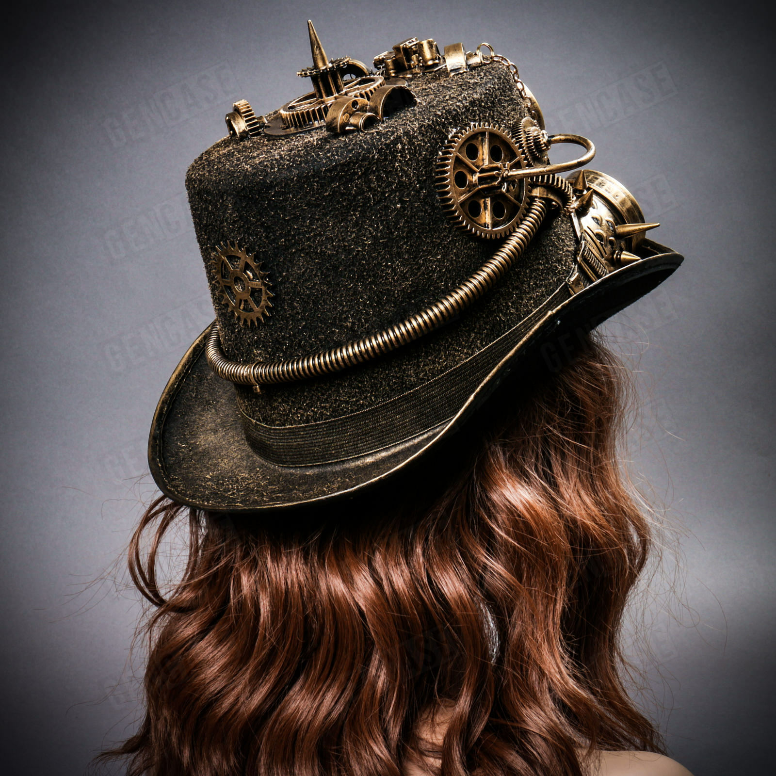 NEW Black Gold Gothic Top Hat Halloween w/ Clock Spike Costume Steampunk Goggles