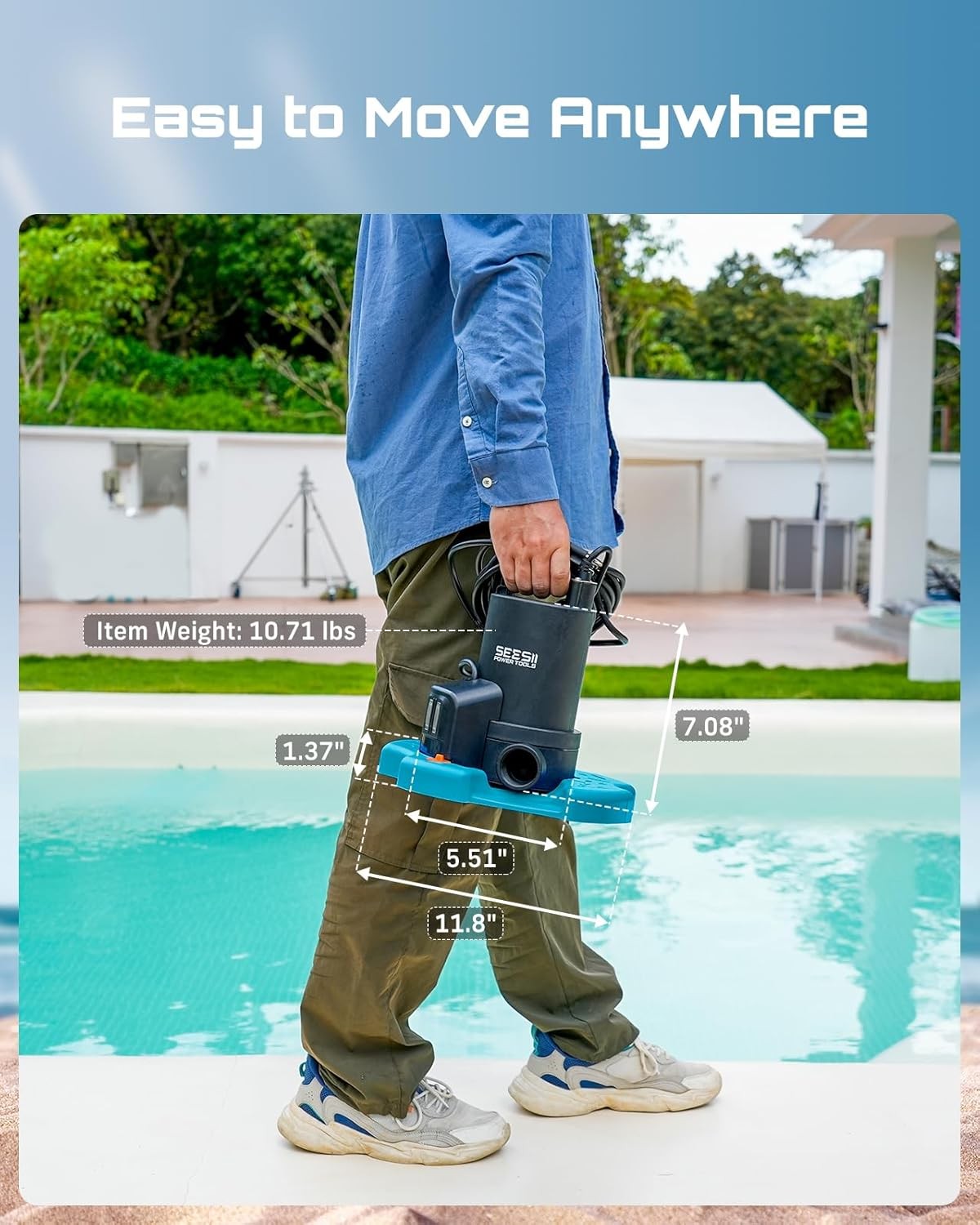 SEESII Automatic On/Off 1/3HP Pool Cover Pump 3035GPH Submersible Water Pump