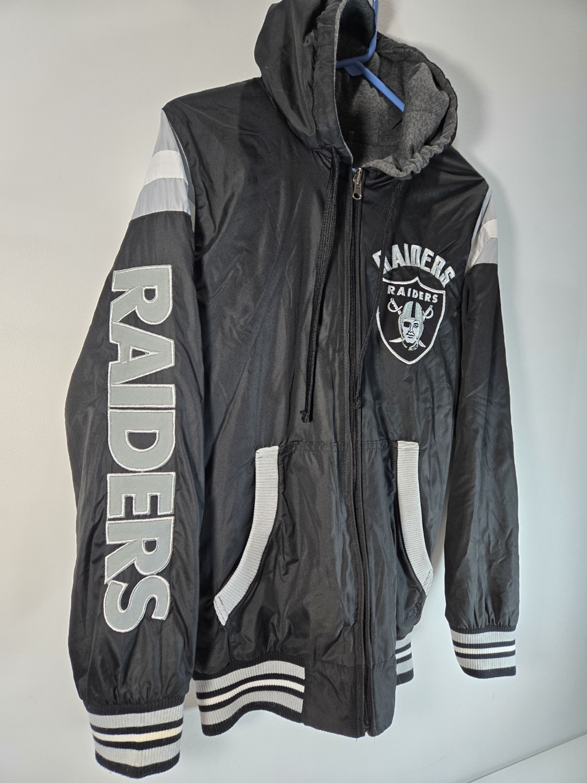 Oakland Raiders Mens Reversible Jacket NFL Football Embroidered Sz S Hoodie