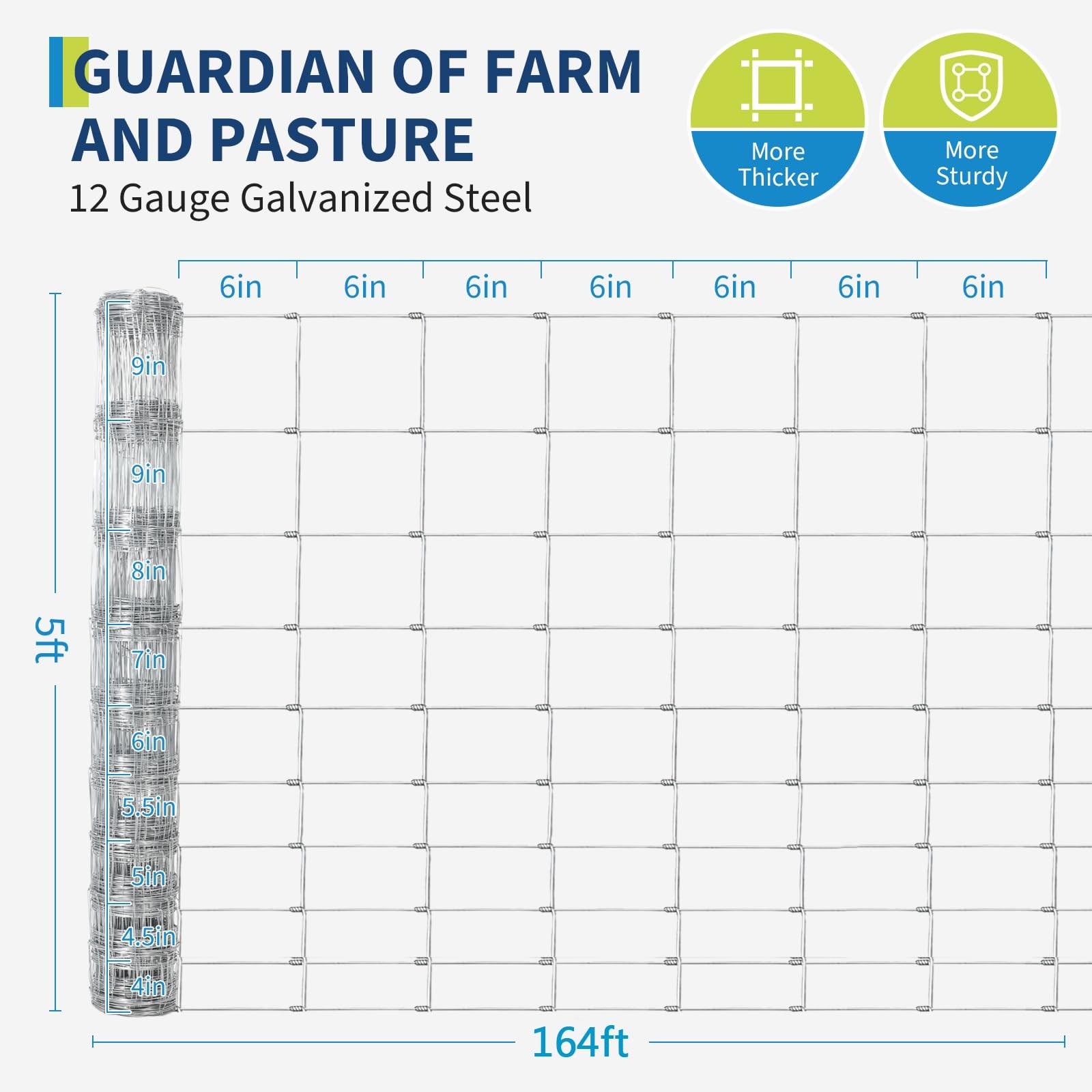 Garvee Farm Fence 5FT x 328FT 5FT x 164 FT Galvanized Cattle Animals Protection