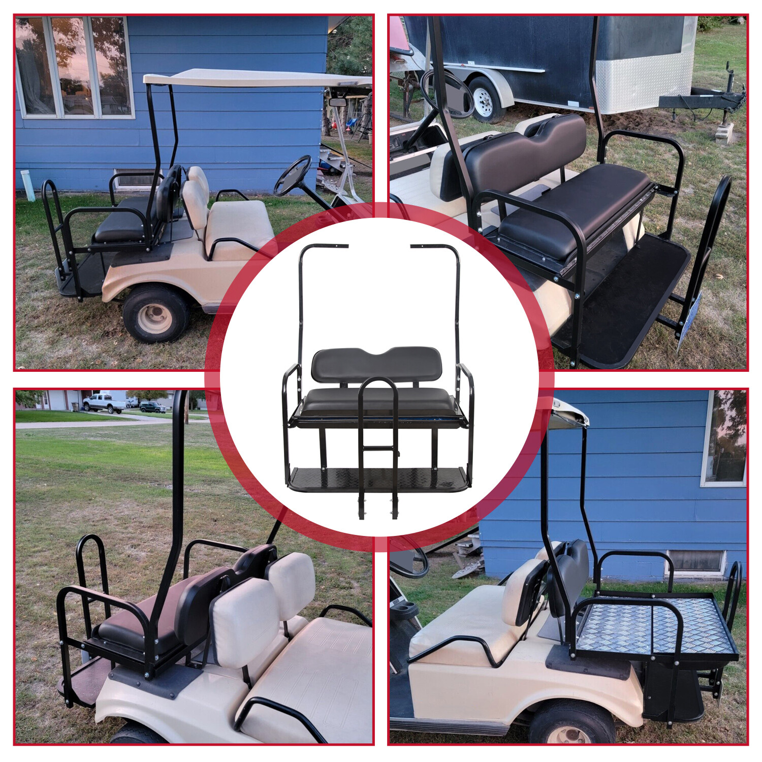 Rear Seat Kit w/ Grab Bar for Club Car DS (1982-2000.5) Golf Cart - Black