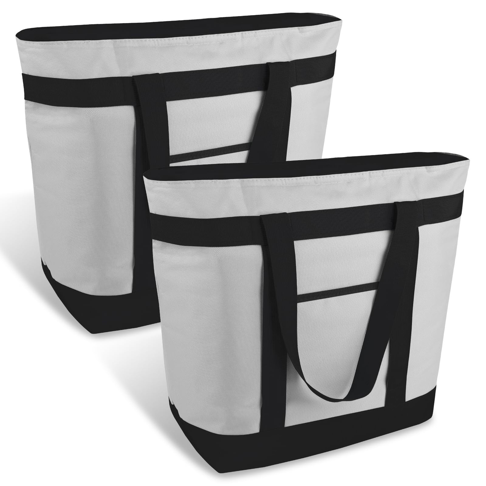 mosago 2PK Insulated Grocery Tote Bags, Large 39L Reusable Cooler Bags with Z...