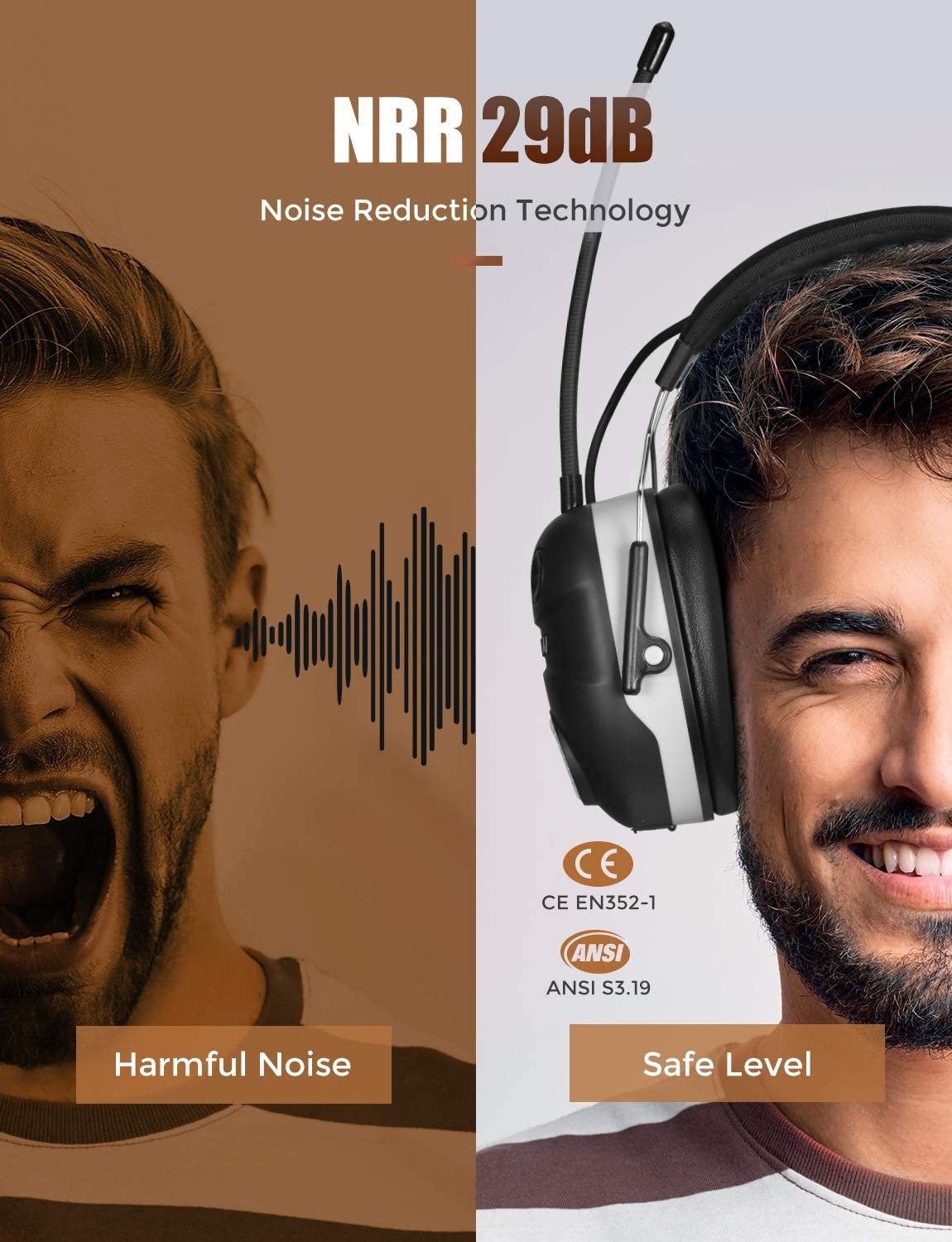 Mpow Bluetooth Ear Defenders Ear Protection EarMuffs Headphones Noise Reduction