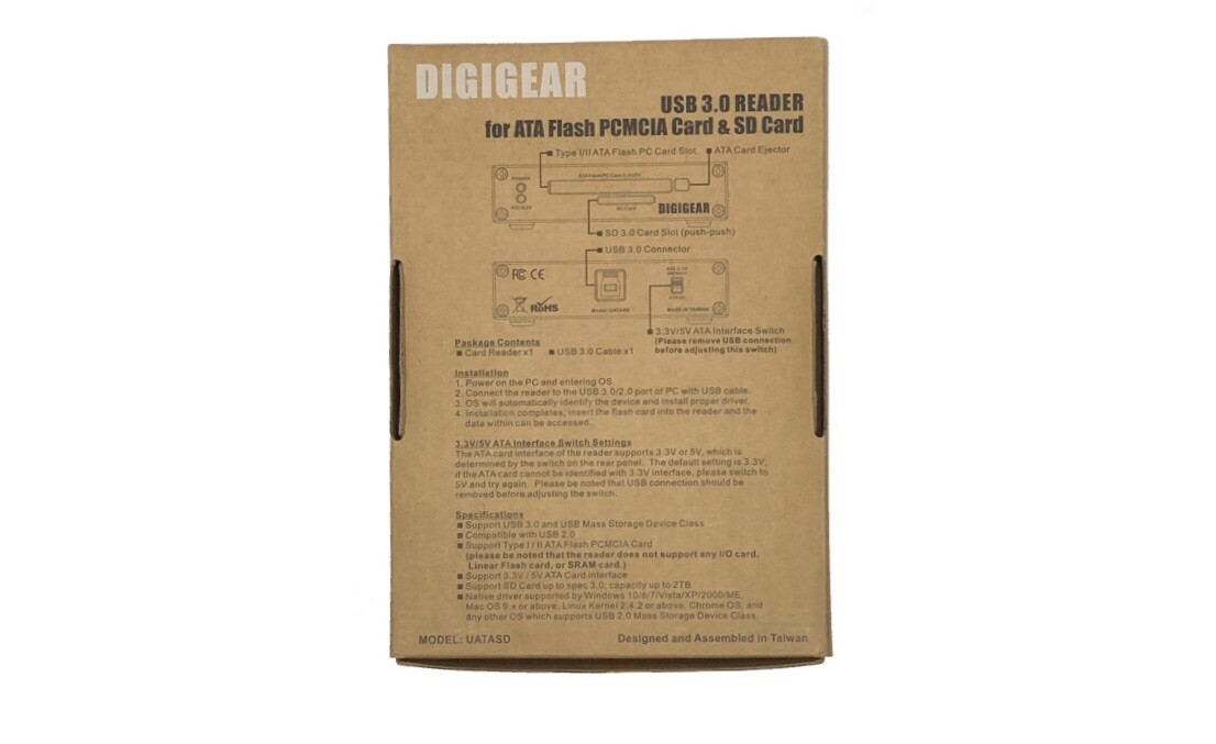 DIGIGEAR ATA Flash PCMCIA PC Card SD SDHC SDXC USB 3.0 Card Reader omnidrive