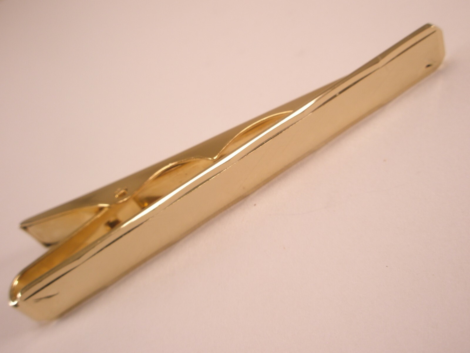 2-13/16" Thin Design Scalloped Edge Gold Tone Simple Vintage LARGE Tie Bar Clip