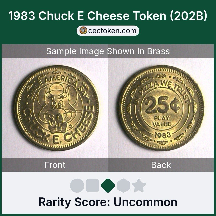 1983 Chuck E Cheese Token (202B) Brass 25mm Uncommon