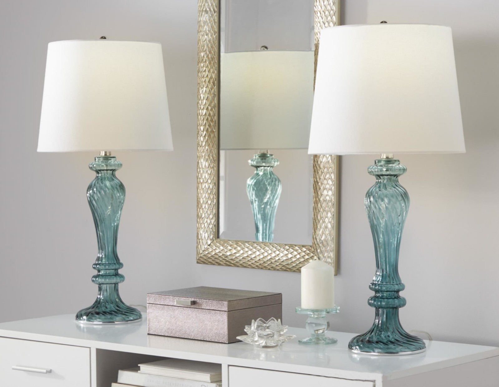 SET OF 2  LumiSource Windsor 25.5" Blue Fluted Glass Table Lamp